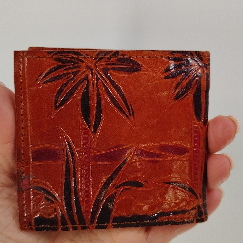 Vintage Leather Embossed Elephant Wallet Coin & Bill Bilfold Handcrafted India - Picture 2 of 5